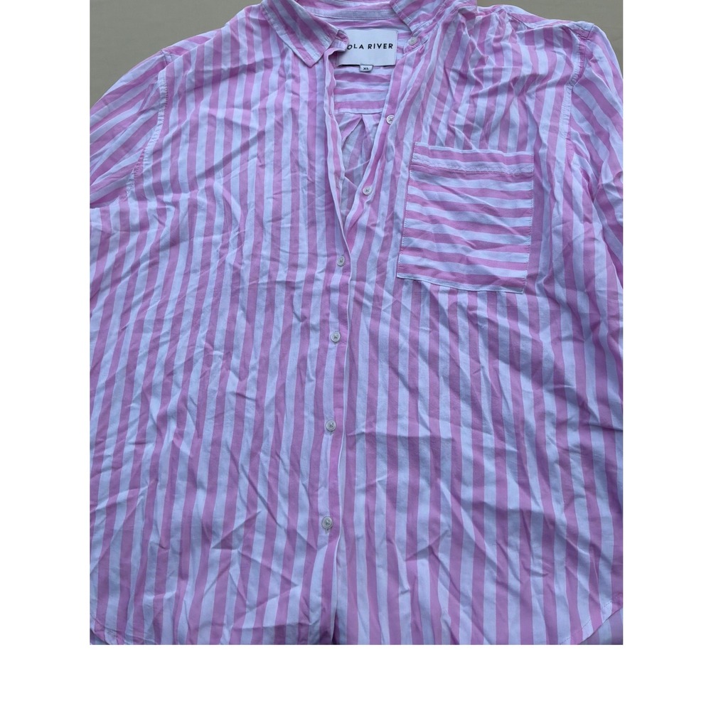 Preppy Womens Lola River Striped Button‎ Down Shirt XL Pink White